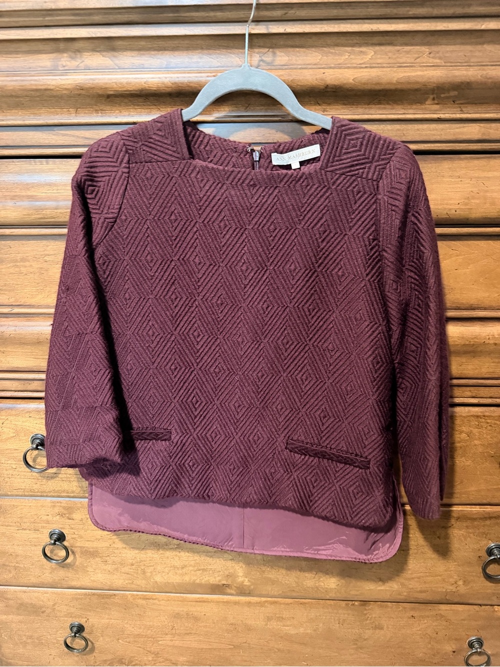 ANN MASHBURN Textured Boxy Crew Sweater - Wine